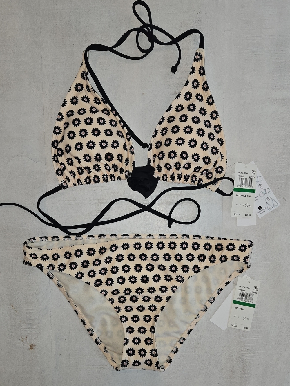 Salt + Cove Black Cream Floral Bikini Set Convertible Top NWT Juniors Large